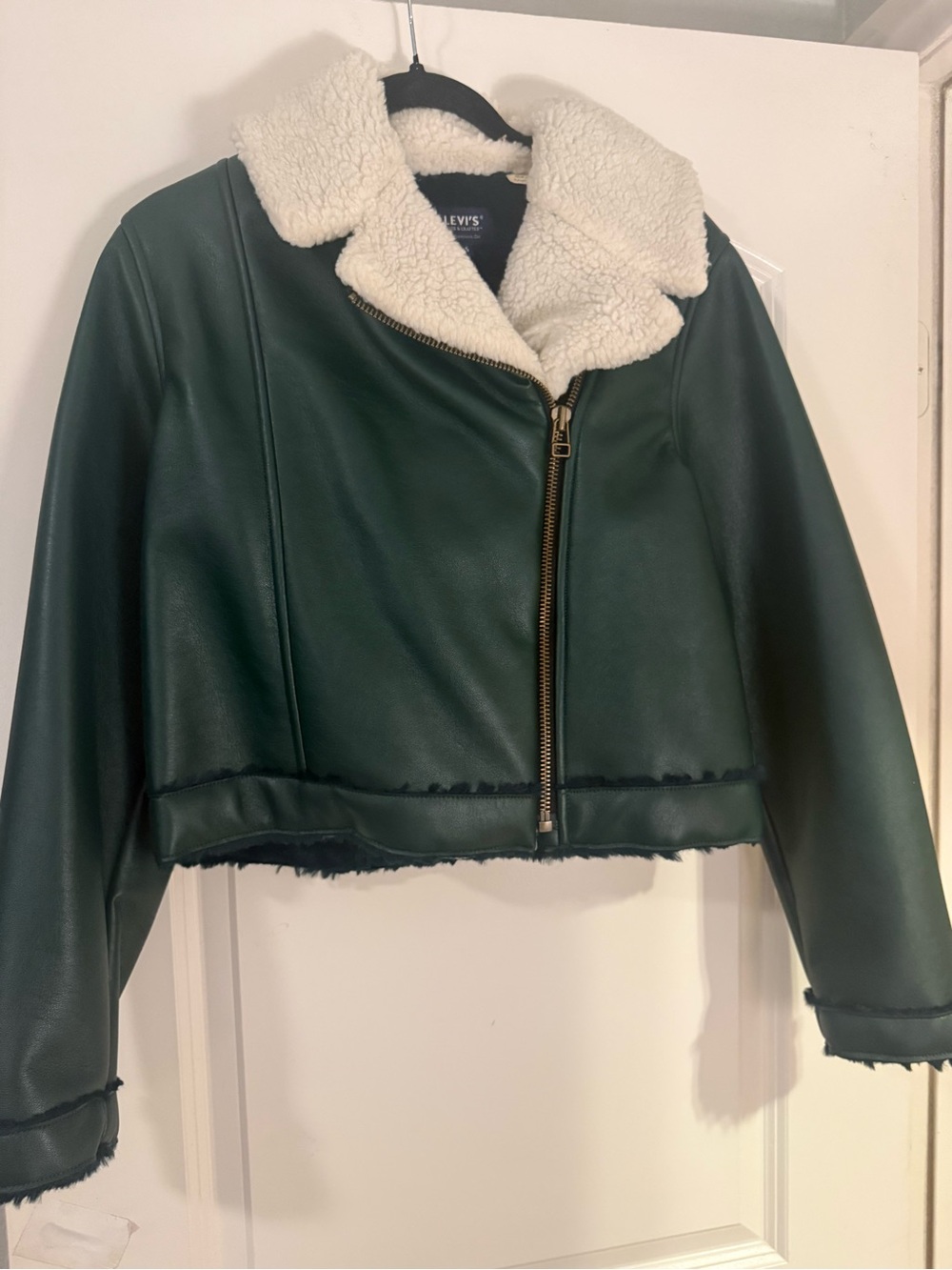 Levi's Made & Crafted Women's Dark Green Faux-Leather/Fur Sherpa Moto Jacket.New